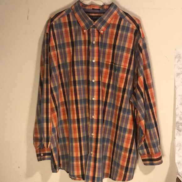 POLO Mens ButtonDown orange blue and brown plaid Size 3XL - Picture 1 of 7